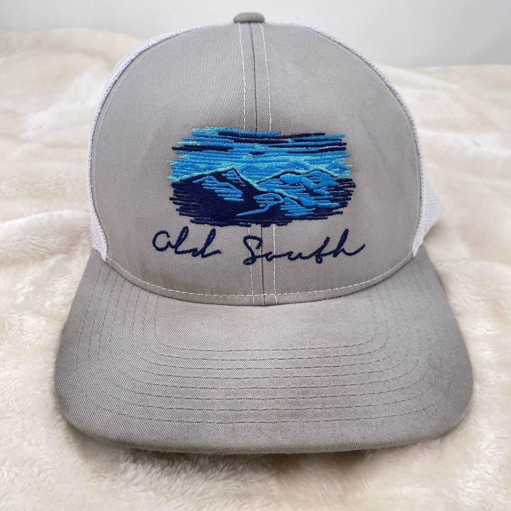 Old South Mountain Snapback Mesh Back Trucker Hat Gray White Pacific 104C